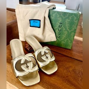 Metallic Gold Hammer Heal Slide Sandals 5.5